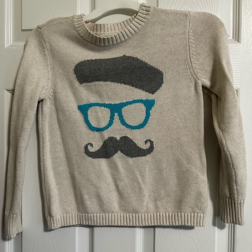 Old Navy Boy’s Sweater with Mustache and Glasses Design L 10/12
